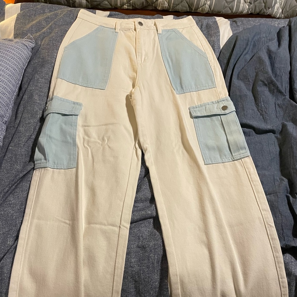 SHEIN High Waisted Color Contrast Flap Pocket Wide Leg Jeans